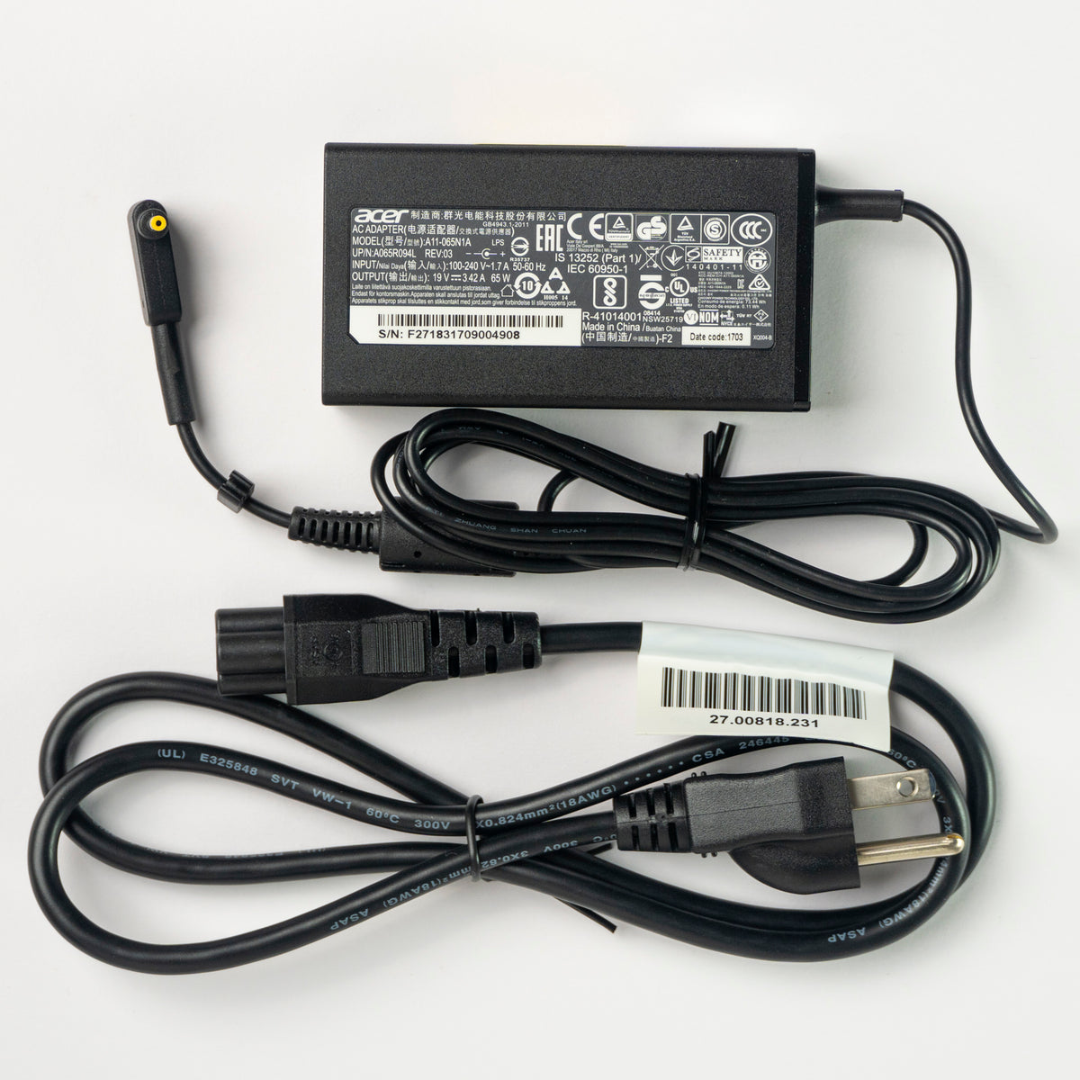 Etiqueta de cargador acer de 65w