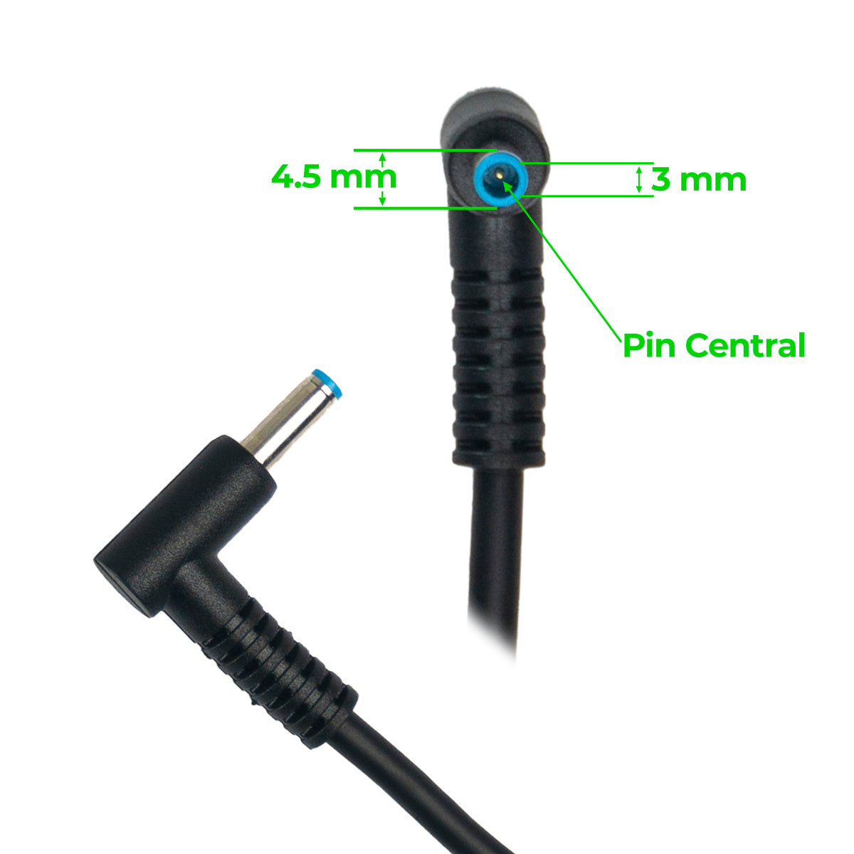 Conector de punta azul de 4.5mm con pin central de cargador original HP de fabrica
